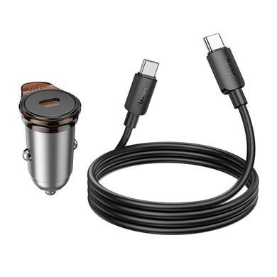 Автомобильное зарядное устройство с быстрой зарядкой PD30W+QC и кабелем Type-C HOCO NZ16 Type-C Серый