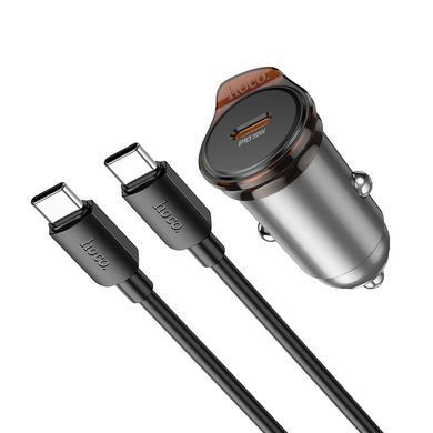 Автомобильное зарядное устройство с быстрой зарядкой PD30W+QC и кабелем Type-C HOCO NZ16 Type-C Серый