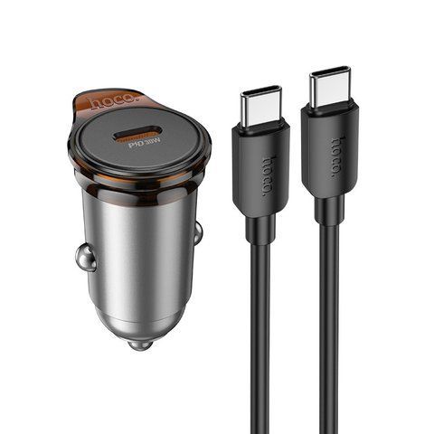 Автомобильное зарядное устройство с быстрой зарядкой PD30W+QC и кабелем Type-C HOCO NZ16 Type-C Серый