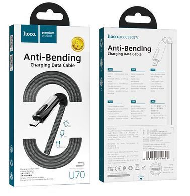 Кабель для зарядки MicroUSB Hoco Splendor led U70 120см 2.4 A Сірий