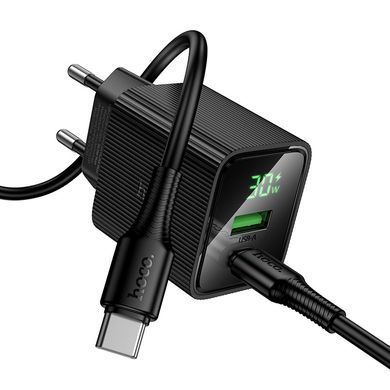 Зарядное устройство с быстрой зарядкой и дисплеем и кабелем C to C 60W HOCO CS84A PD 30W + QC3.0 Type-C + USB