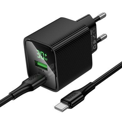 Зарядное устройство с быстрой зарядкой и дисплеем и кабелем C to C 60W HOCO CS84A PD 30W + QC3.0 Type-C + USB