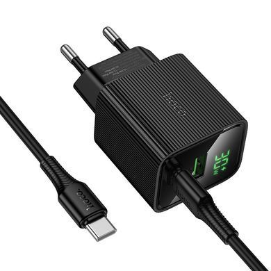 Зарядное устройство с быстрой зарядкой и дисплеем и кабелем C to C 60W HOCO CS84A PD 30W + QC3.0 Type-C + USB