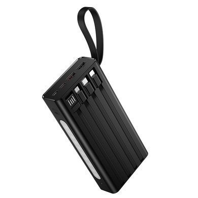 Павербанк с зарядкой 22.5W кабелями Lightning, Type-C, Micro-USB, USB 20000mAh и фонарем HOCO J155 Черный