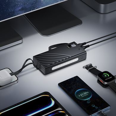 Павербанк с зарядкой 22.5W кабелями Lightning, Type-C, Micro-USB, USB 20000mAh и фонарем HOCO J155 Черный