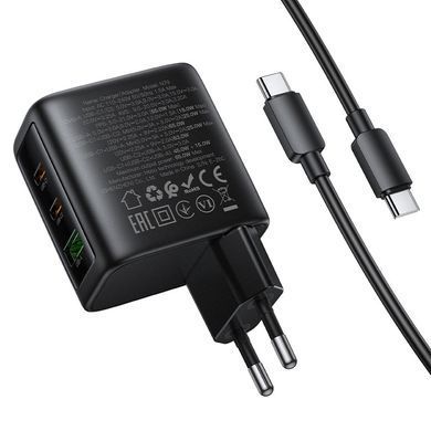 Сетевое зарядное устройство с быстрой зарядкой PD 65W HOCO N79 Sapiencia зарядка для телефона с кабелем Type-C