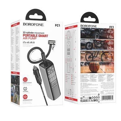 Автомобільний компресор BOROFONE FC1 160psi, 3 м, 120W, 80дБ Чорний