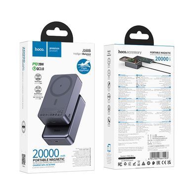 Павербанк 20Вт с зарядкой MagSafe 20000mAh HOCO J160B Type-C Серый