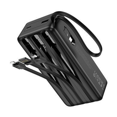 Павербанк 30000mAh со встроенными кабелями Lightning, Type-C, Micro-USB, USB HOCO J146B 1USB Черный
