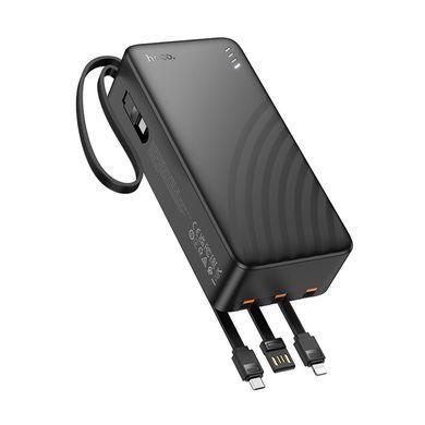 Павербанк 30000mAh со встроенными кабелями Lightning, Type-C, Micro-USB, USB HOCO J146B 1USB Черный