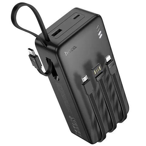 Павербанк 30000mAh со встроенными кабелями Lightning, Type-C, Micro-USB, USB HOCO J146B 1USB Черный