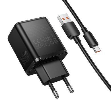 Зарядное устройство с быстрой зарядкой PD30W+QC3.0 и кабелем USB to Type-C HOCO C157A Type-C, USB Черный