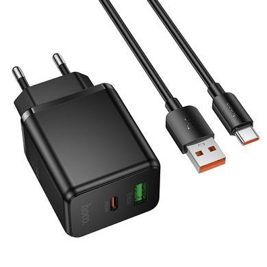 Зарядное устройство с быстрой зарядкой PD30W+QC3.0 и кабелем USB to Type-C HOCO C157A Type-C, USB Черный