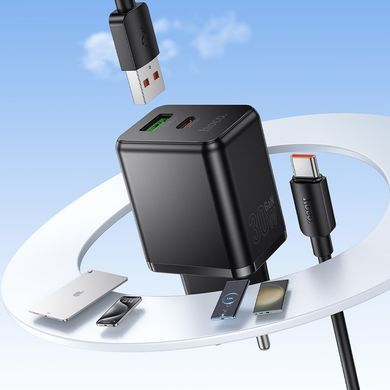 Зарядное устройство с быстрой зарядкой PD30W+QC3.0 и кабелем USB to Type-C HOCO C157A Type-C, USB Черный