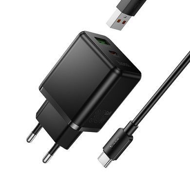 Зарядное устройство с быстрой зарядкой PD30W+QC3.0 и кабелем USB to Type-C HOCO C157A Type-C, USB Черный