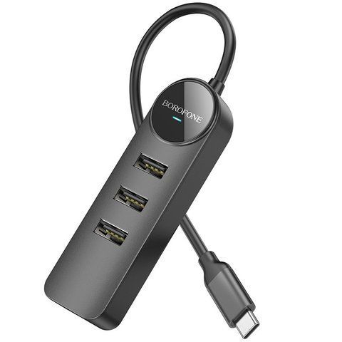 Перехідник USB-hub хаб 4-в-1 BOROFONE DH5 |Type-C to USB2.0*4/0.2м| Чорний
