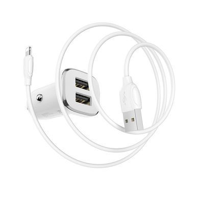 Автомобільний зарядний пристрій + кабель Lightning BOROFONE BZ12 2USB Білий