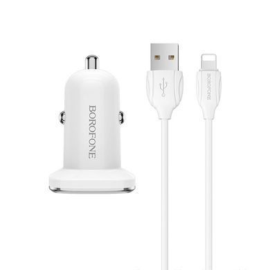 Автомобільний зарядний пристрій + кабель Lightning BOROFONE BZ12 2USB Білий