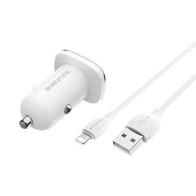 Автомобільний зарядний пристрій + кабель Lightning BOROFONE BZ12 2USB Білий