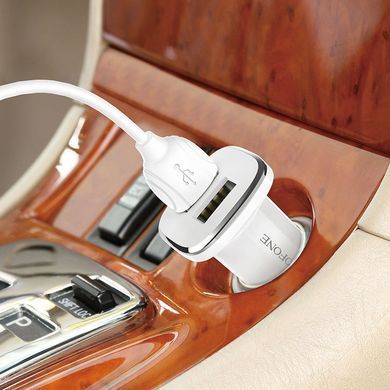Автомобільний зарядний пристрій + кабель Lightning BOROFONE BZ12 2USB Білий