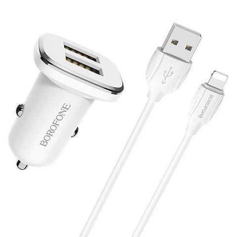 Автомобильное зарядное устройство + кабель Lightning BOROFONE BZ12 2USB Белый
