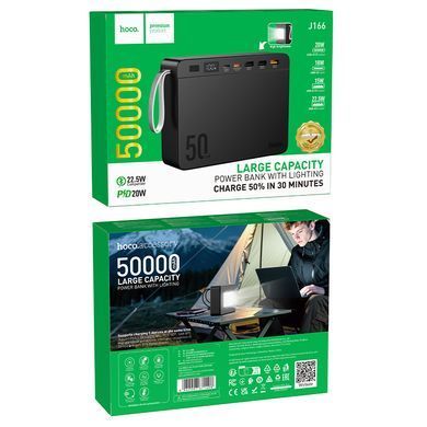 Павербанк 50000mAh с быстрой зарядкой 22.5W и фонарем HOCO J166 3USB, 2Type-C Черный