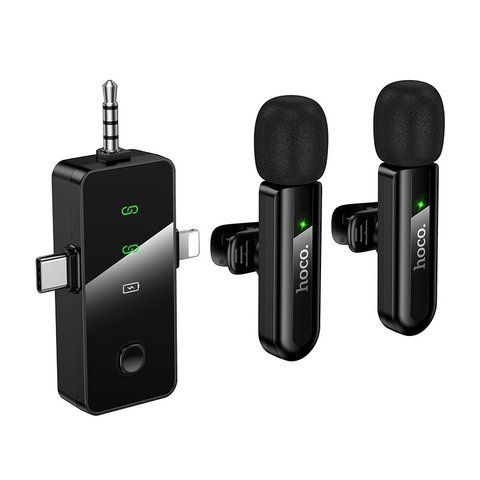 Микрофон беспроводной петличный 2 шт Type-C, Lightning, 3.5 мм HOCO L20C Черный