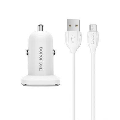 Автомобильное зарядное устройство с быстрой зарядкой + кабель Micro-USB BOROFONE BZ12A 1USB, QC3.0 18W Белый