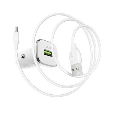 Автомобильное зарядное устройство с быстрой зарядкой + кабель Micro-USB BOROFONE BZ12A 1USB, QC3.0 18W Белый
