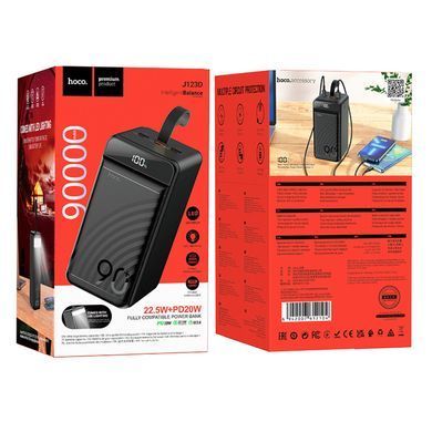 Павербанк 90000mAh PowerBank зі швидкою зарядкою HOCO J123D 3USB/Type-C, QC22.5W+PD20W Чорний