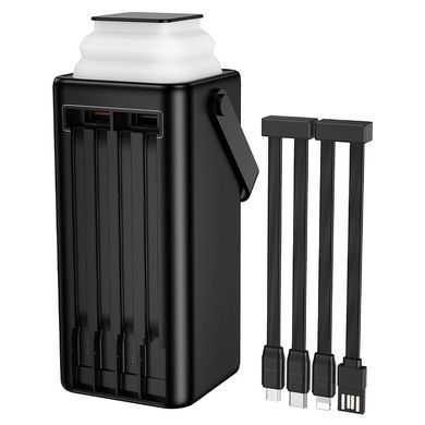 Павербанк 50000mAh з швидкою зарядкою 22.5Вт, вбудованими кабелями та ліхтарем BOROFONE BJ65A Чорний