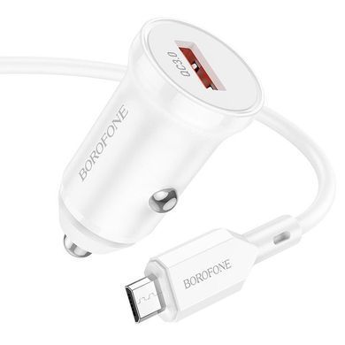 Автомобильное зарядное устройство с быстрой зарядкой + кабель Micro-USB BOROFONE BZ18 USB, QC3.0 18W Белый