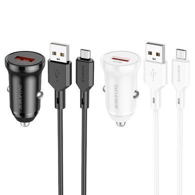 Автомобильное зарядное устройство с быстрой зарядкой + кабель Micro-USB BOROFONE BZ18 USB, QC3.0 18W Белый