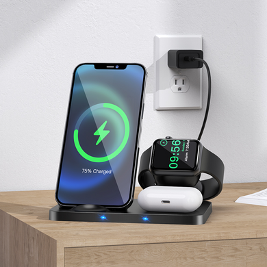 Безпровідна зарядка настільна зарядна станція QI HOCO Ultra-Charge 3in1 CW33 5-15W QI 2А Чорний