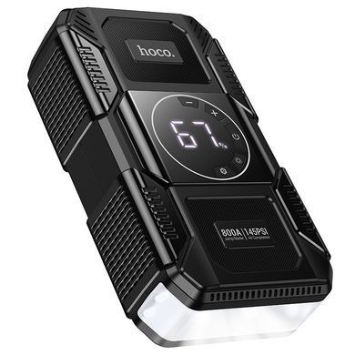Автомобильный пусковой бустер Power Bank 8000mAh с компрессором и фонарем HOCO QS6 Черный