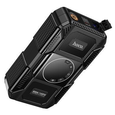 Автомобильный пусковой бустер Power Bank 8000mAh с компрессором и фонарем HOCO QS6 Черный