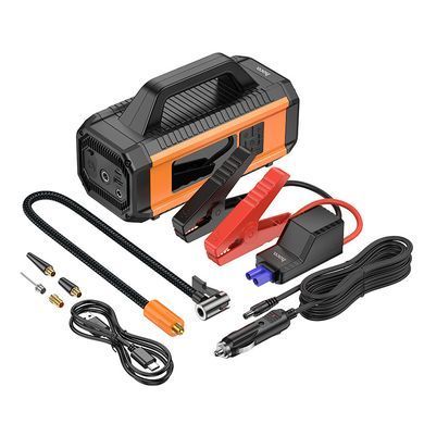Пускозарядное устройство бустер для авто 10000mAh с компрессором HOCO QS4 Черно-оранжевый