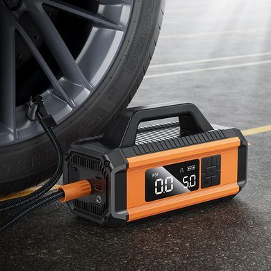 Пускозарядное устройство бустер для авто 10000mAh с компрессором HOCO QS4 Черно-оранжевый