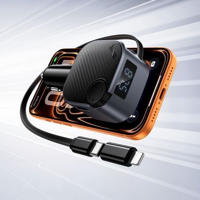 Автомобильный FM-трансмиттер HOCO E167 Hero 45W автомобильный модулятор с выдвижным кабелем Type-C