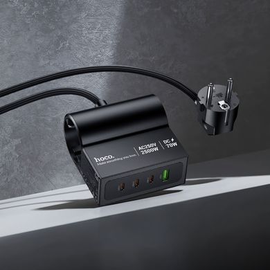 Удлинитель сетевой переноски 1.5м на 2 розетки + 1USB + 3Type-C HOCO AC34 PD70W, EU,GER Черный