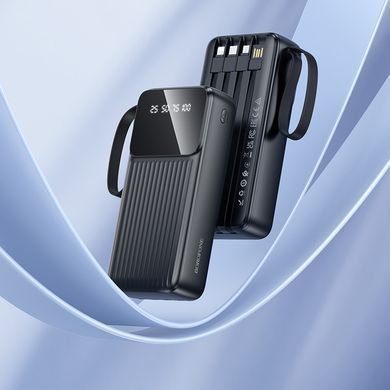 Павербанк 20000mAh з вбудованими кабелями Lightning, Type-C, Micro-USB, USB BOROFONE BJ76A 2USB Чорний