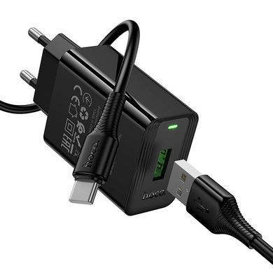 Зарядное устройство с быстрой зарядкой QC3.0 и кабелем USB to Type-C HOCO CS92A 1USB Черный