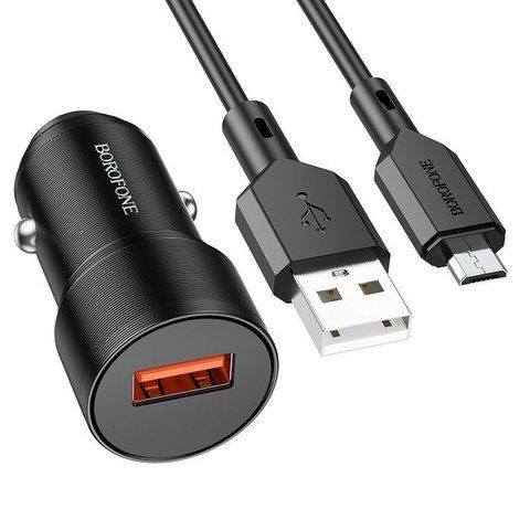 Автомобильное зарядное устройство с быстрой зарядкой QC3.0 + кабель Micro-USB BOROFONE BZ19A USB/18W Черный