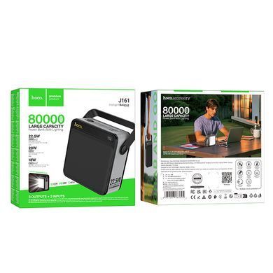 Павербанк 80000mAh з ліхтарем та швидкою зарядкою 22.5Вт HOCO J161 Type-C + 2USB Чорно-сірий