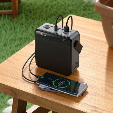 Павербанк 80000mAh з ліхтарем та швидкою зарядкою 22.5Вт HOCO J161 Type-C + 2USB Чорно-сірий