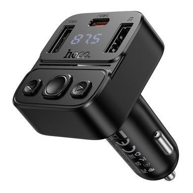 Автомобильный FM-трансмиттер модулятор с быстрой зарядкой HOCO E87 Delta 35W 2USB + Type-C Черный