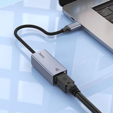 Адаптер переходник HOCO UA37 Type-C to RJ45 1000 Mbps, 120 мм Сірий